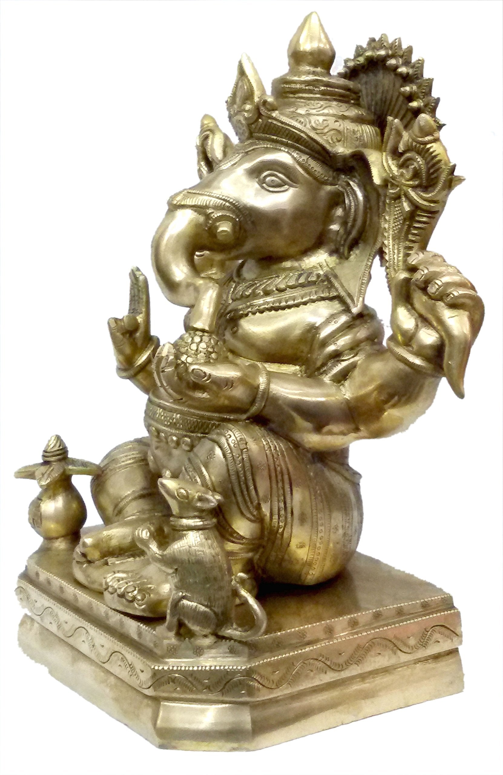 Kalarambh Brass Ganesha/Ganesh/Ganpati Idol Murti Statue For Home Pooja Puja Mandir Decor Collectible Handicraft Art, Yellow, 10